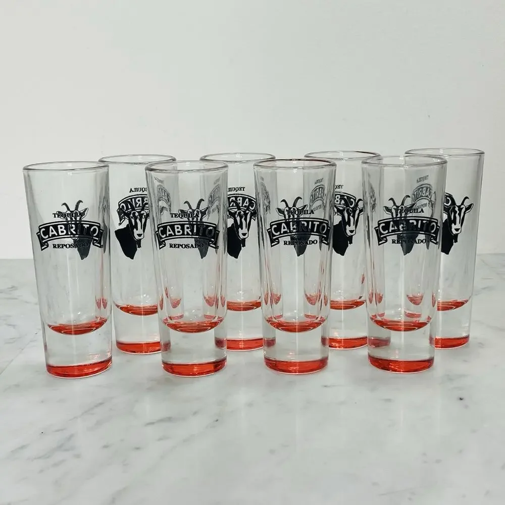 CABRITO Set of 8 Double Shooter Glasses 2 oz Red Tequila Reposado Shot NEW